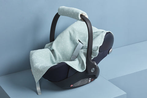 Coperta per seggiolino estivo in mussola con denti di leone color menta