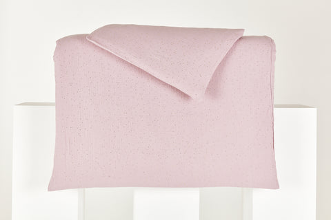 Set biancheria da letto in mussola con pois dorati su fondo rosa