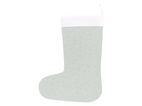 Calza natalizia in mussola con pois dorati su fondo verde