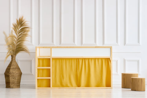 Set tende per letto a soppalco 2+1 doppie in crêpe giallo senape adatte per letto Kura