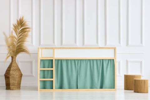 Set tende per letto a soppalco 2+1 doppie in crêpe verde giada adatte per letto Kura