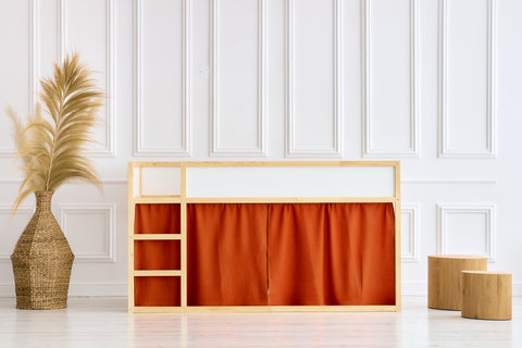 Set tende per letto a soppalco 2+1 doppie crepe rosso autunno adatte per letto Kura