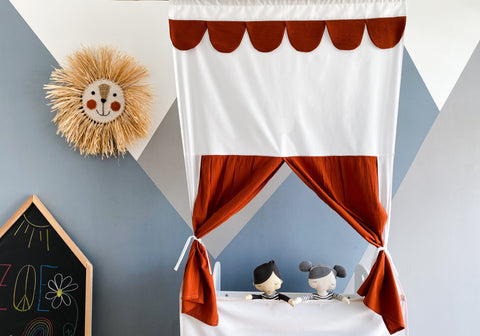 Teatrino delle marionette Spettacolo di Punch e Judy doppio crêpe rosso autunno rosso inclusa asta telescopica