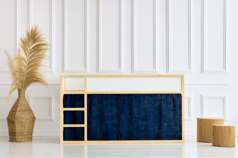 Set tende per letto a soppalco 2+1 in mussola blu scuro adatte per letto Kura