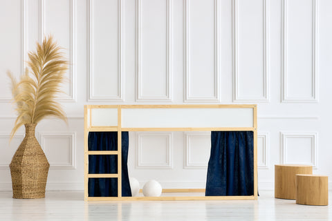 Set tende per letto a soppalco 2+1 in mussola blu scuro adatte per letto Kura