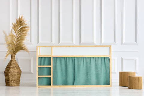 Set tende per letto a soppalco 2+1 in mussola blu nilo adatte per letto Kura