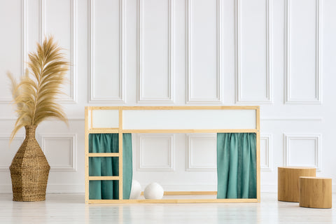 Set tende per letto a soppalco 2+1 in mussola blu nilo adatte per letto Kura