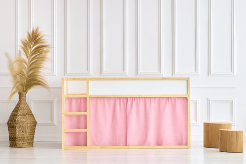 Set tende per letto a soppalco 2+1 in mussola rosa adatte per letto Kura