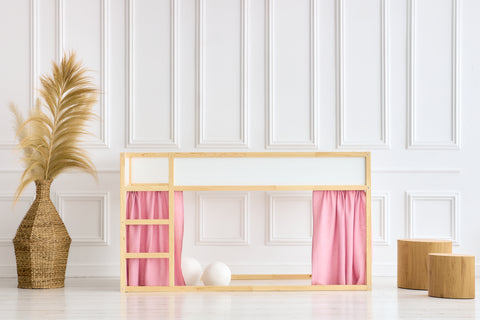 Set tende per letto a soppalco 2+1 in mussola rosa adatte per letto Kura