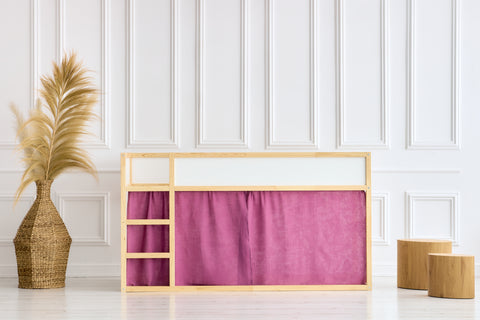 Set tende per letto a soppalco 2+1 in mussola viola adatte per letto Kura
