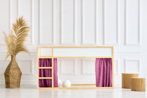 Set tende per letto a soppalco 2+1 in mussola viola adatte per letto Kura