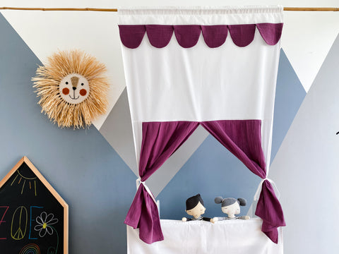Teatrino delle marionette Spettacolo di Punch e Judy in mussola viola inclusa asta telescopica