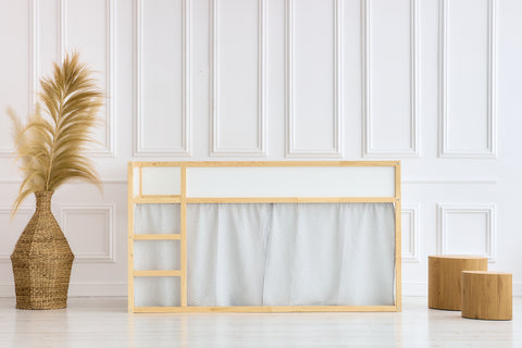 Set tende per letto a soppalco 2+1 denti di leone in mussola grigia adatte per letto Kura