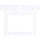 Fünf weiße, rechteckige Bretter aus dem Wickelaufsatz weiß von KraftKids (gerade Ausführung, passend für HEMNES Kommode 160 cm) sind auf weißem Grund angeordnet - ideal für den Aufbau einer Wickelstation oder die Aufwertung der Kommode.