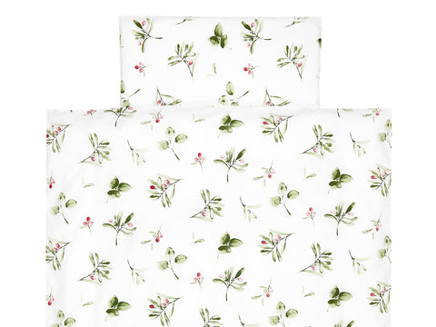 Set biancheria da letto rami verde rosso su bianco