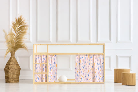 Set di tende per letto a soppalco 2+1 in mussola Zoe's Dinosaurier su beige, adatto per letto Kura