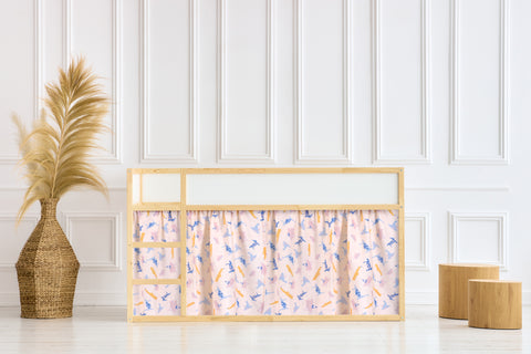 Set di tende per letto a soppalco 2+1 in mussola Zoe's Dinosaurier su beige, adatto per letto Kura
