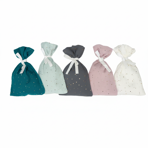 Calendario dell'avvento in mussola pois dorati verde giallo rosa bianco