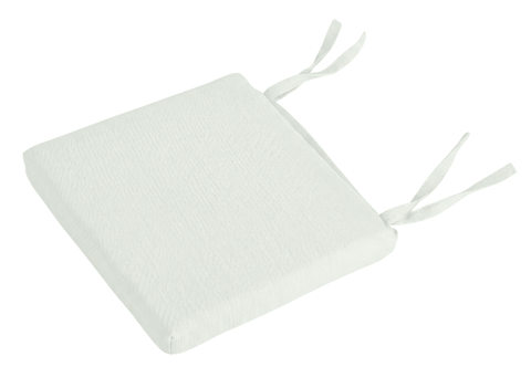 Das KraftKids Sitzkissen für Stühle Leinen ist ein hellgraues, quadratisches Kissen mit zwei Paar Bändern an einer Kante - ideal zum Befestigen an Stühlen als bequemes und stilvolles Sitzkissen Kinderstuhl.