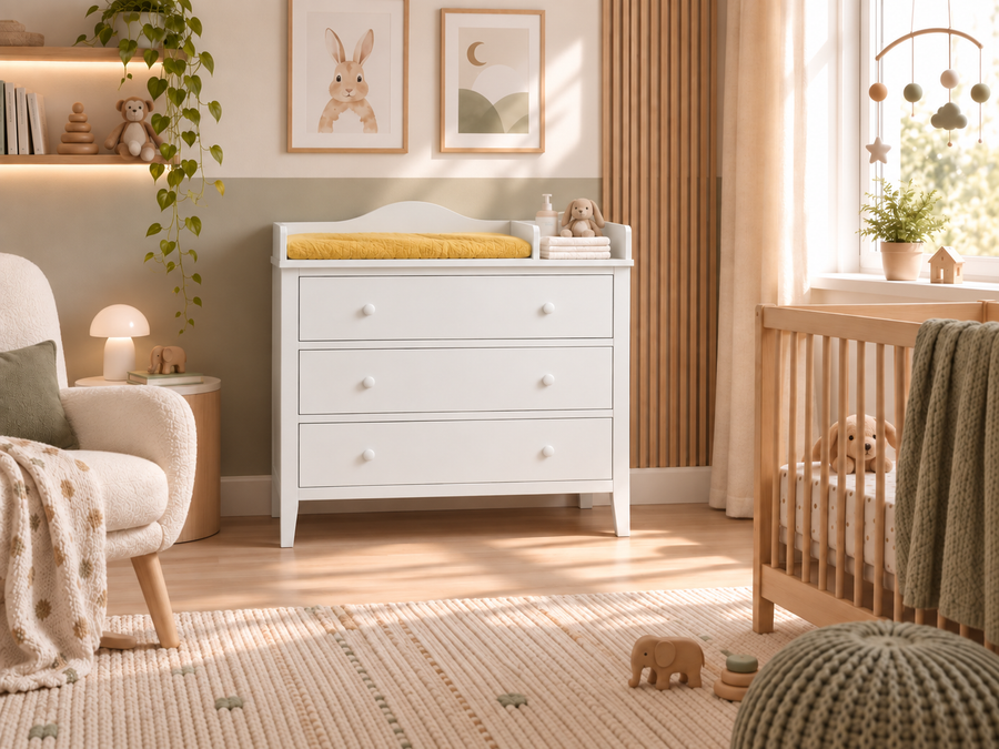 Piano fasciatoio per GULLABERG 99 cm – XXL, bianco, con divisorio