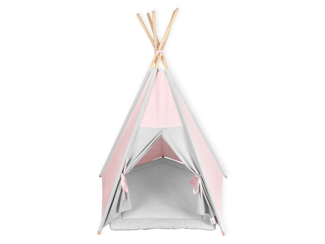 Gioca a tenda teepee piccole foglie rosa su bianco