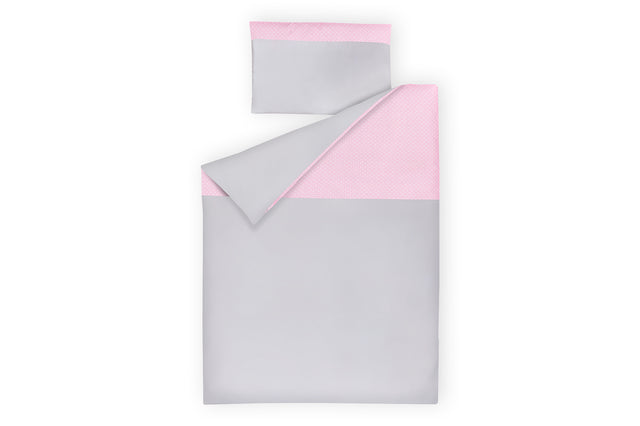 Set biancheria da letto in tinta unita grigio con pois bianchi su rosa