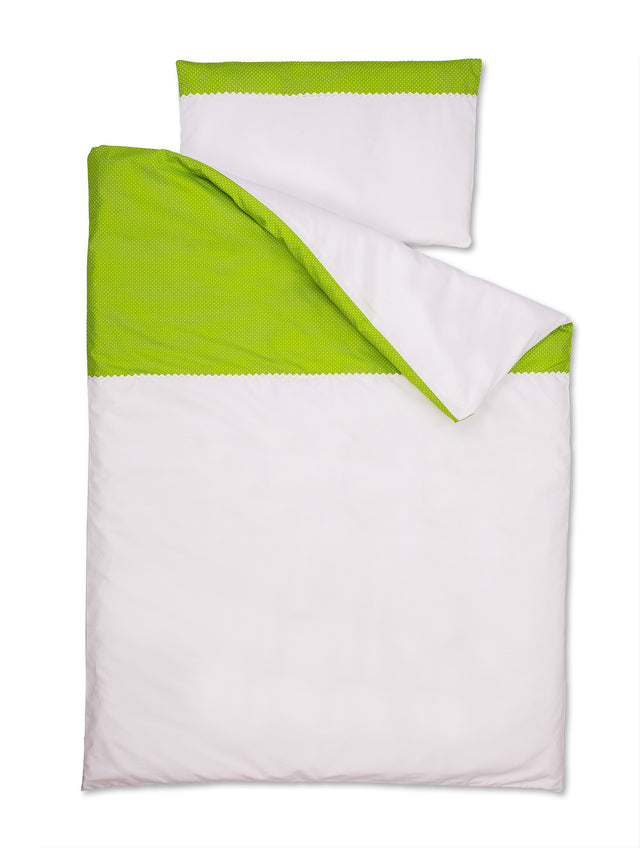 Set biancheria da letto in tinta unita bianco, pois bianchi su verde