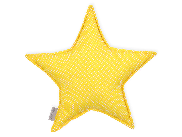 Cuscino a stella con punti bianchi su giallo
