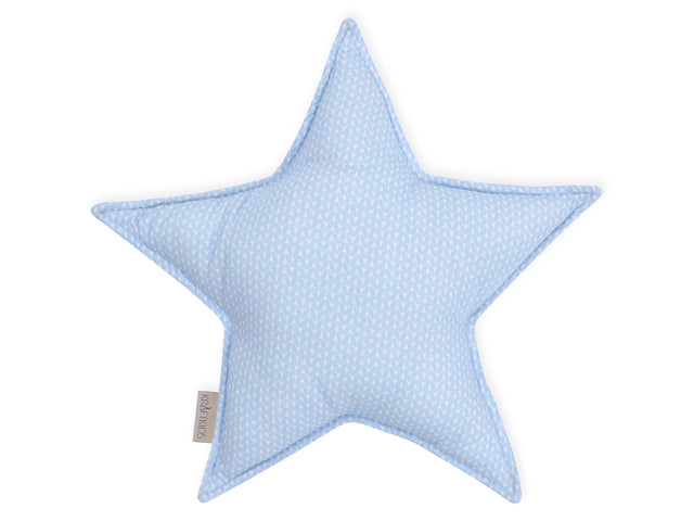 Cuscino stella foglie piccole azzurro su bianco