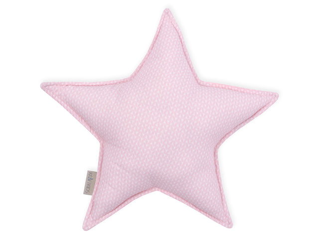 Cuscino stella foglie piccole rosa su bianco
