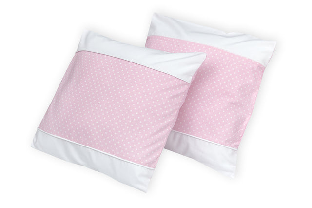 Federa per cuscino a tinta unita bianca con pois bianchi su rosa