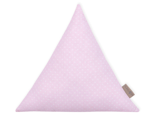 Triangolo in tessuto a pois bianchi su fondo rosa