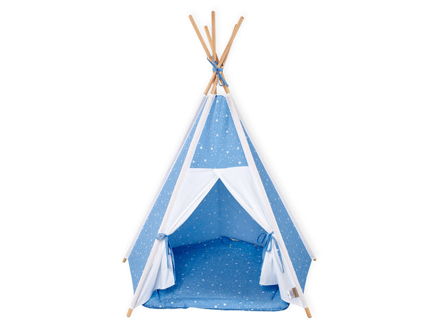 Tenda da gioco Tipi tinta unita bianca con triangoli arrotondati bianchi su blu