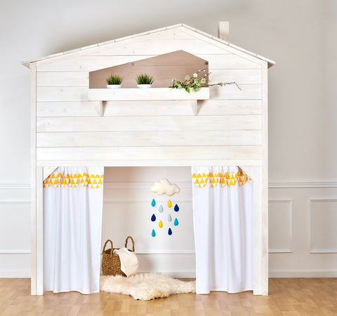 Tende per letto a soppalco semplici triangoli bianchi gialli