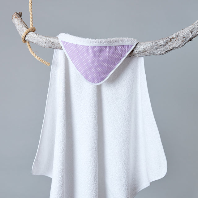 Asciugamano con cappuccio punti bianchi su viola