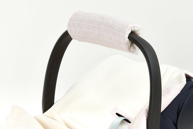 Protezione bracciolo per seggiolino per bambini, motivo piume bianche su rosa