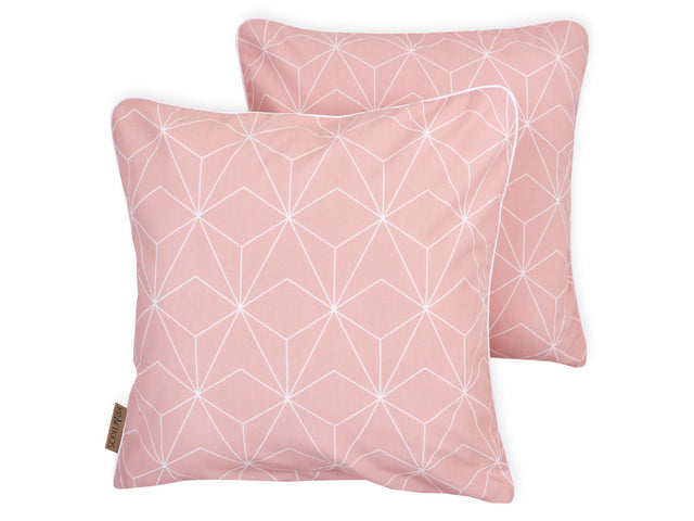 Federa per cuscino con diamanti bianchi sottili su fondo rosa antico