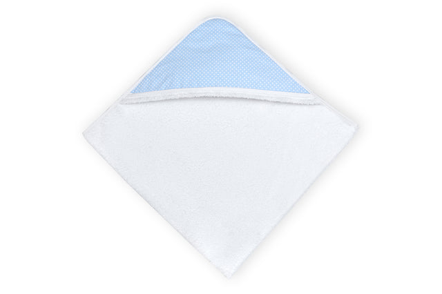 Asciugamano con cappuccio pois bianchi su azzurro