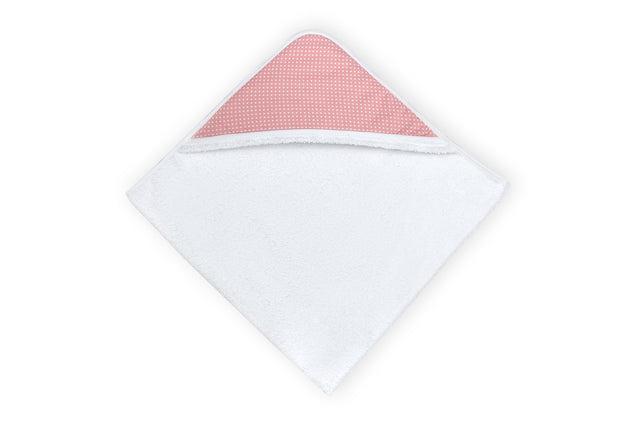 Asciugamano con cappuccio pois bianchi su rosa corallo