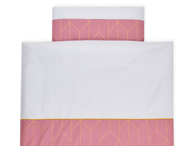 Set biancheria da letto con linee dorate su fondo rosa
