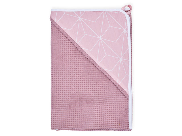 Asciugamano con cappuccio waffle piqué rosa rombi bianchi sottili su rosa antico