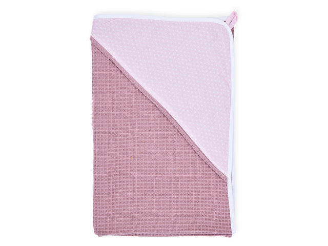 Asciugamano con cappuccio pois bianchi su fondo waffle piqué rosa