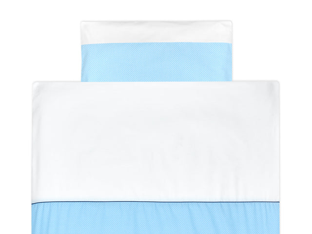 Completo biancheria da letto in tinta unita bianco, pois bianchi su azzurro