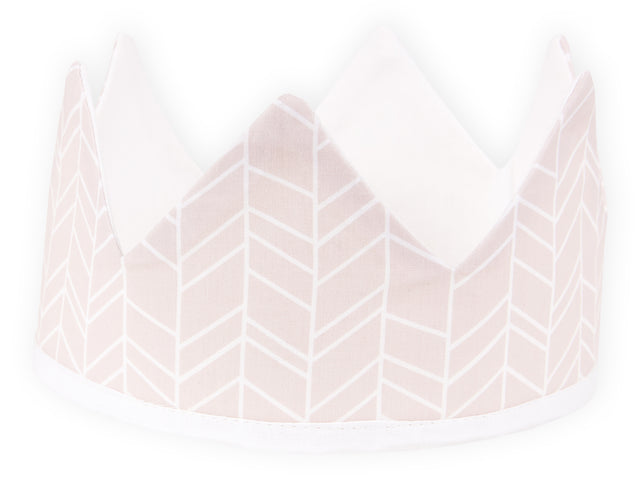Corona in tessuto con motivo piuma bianca su rosa