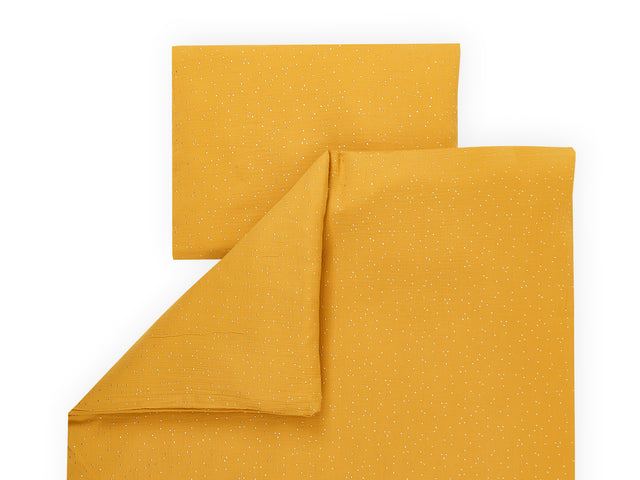 Set biancheria da letto in mussola con pois dorati su fondo giallo