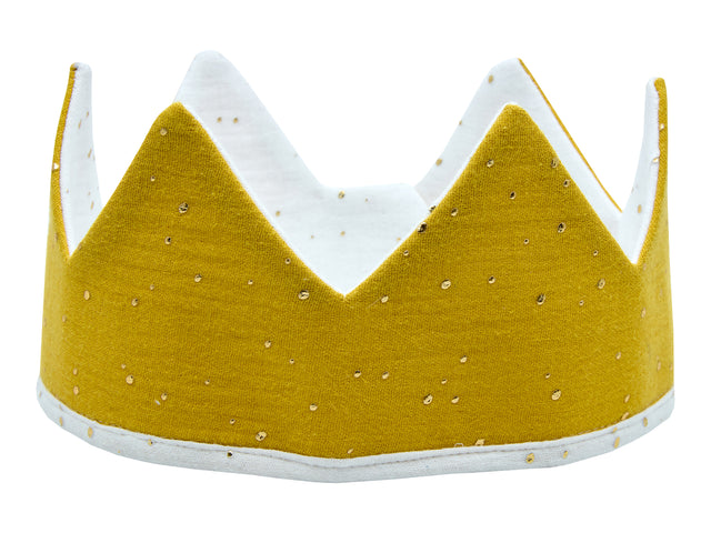 Corona in tessuto di mussola con pois dorati su fondo giallo