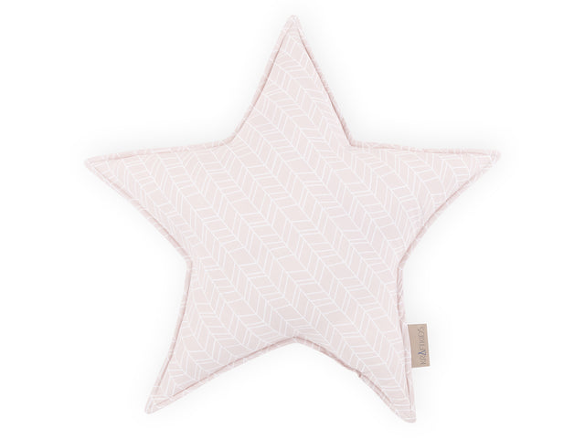 Cuscino a stella con motivo piuma bianca su rosa