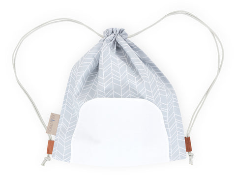 Borsa da palestra con motivo piume bianche su grigio