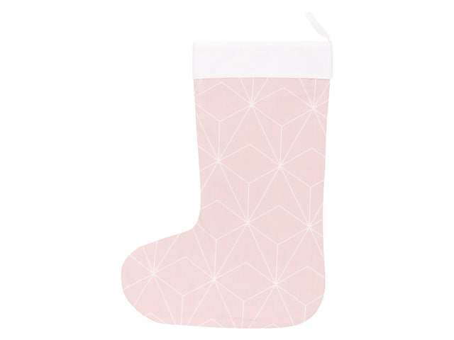 Calza natalizia a rombi bianchi sottili su fondo rosa antico