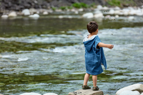 Poncho da bagno in mussola blu